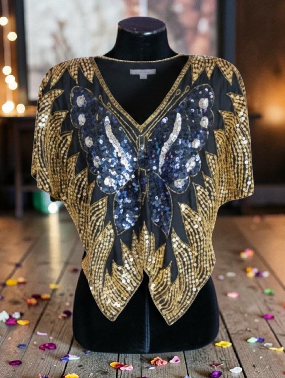 Vintage Sequin Butterfly Silk Top